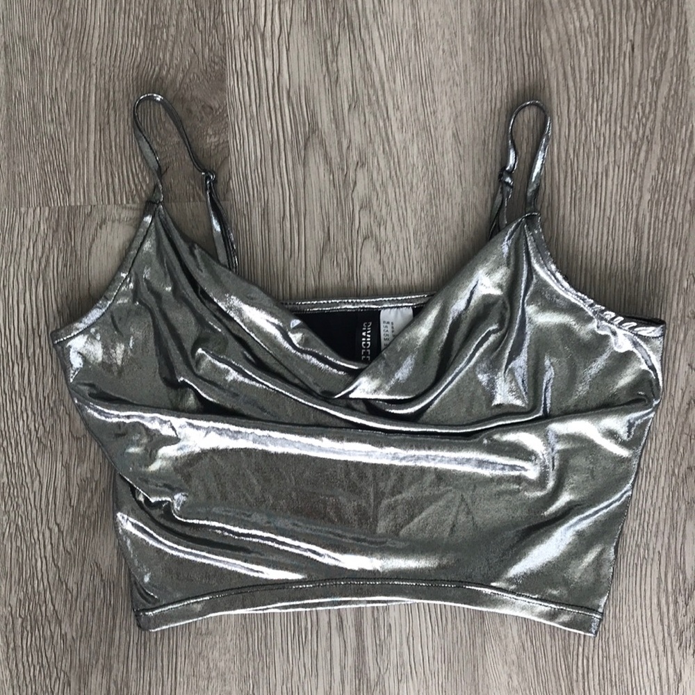 Metallic silver grey Tank crop top